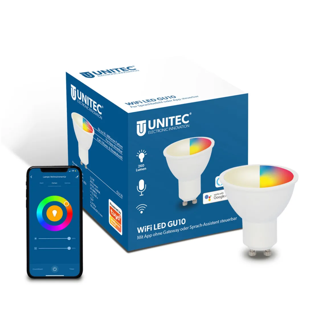 WIFI LED-Leuchtmittel Smart GU10 3,5W RGB CCT dimmbar ^ Unitec