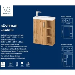 Gäste-Waschbeckenunterschrank Karo Wotan Eiche, inkl. MG-Becken, 1 Tür, 3 offene Fächer B51cm ^ Valblue Hot