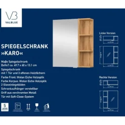 Gäste-Waschplatz SET Karo Wotan Eiche best. aus WBU, MG-Becken, Spiegelschrank B50cm ^ Valblue