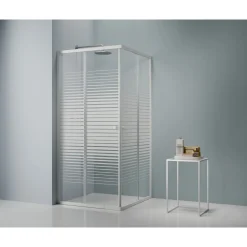 Variabler Eckeinstieg, Farbe: Weiss, m. Streifen, 75-90x75-90cm ^ Sale