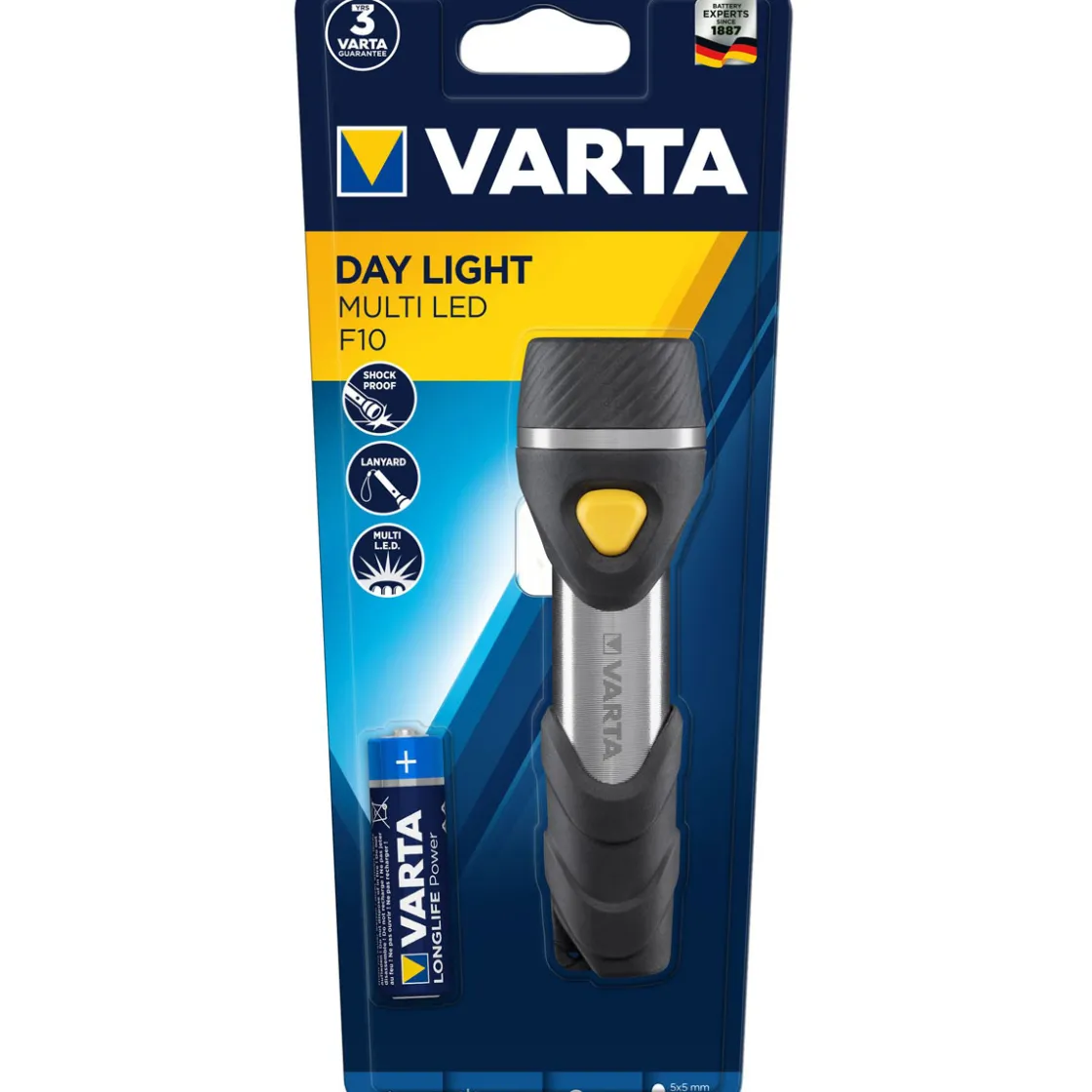 LED-Taschenlampe Day Light Multi LED F10 mit Batterien schwarz ^ Varta Outlet