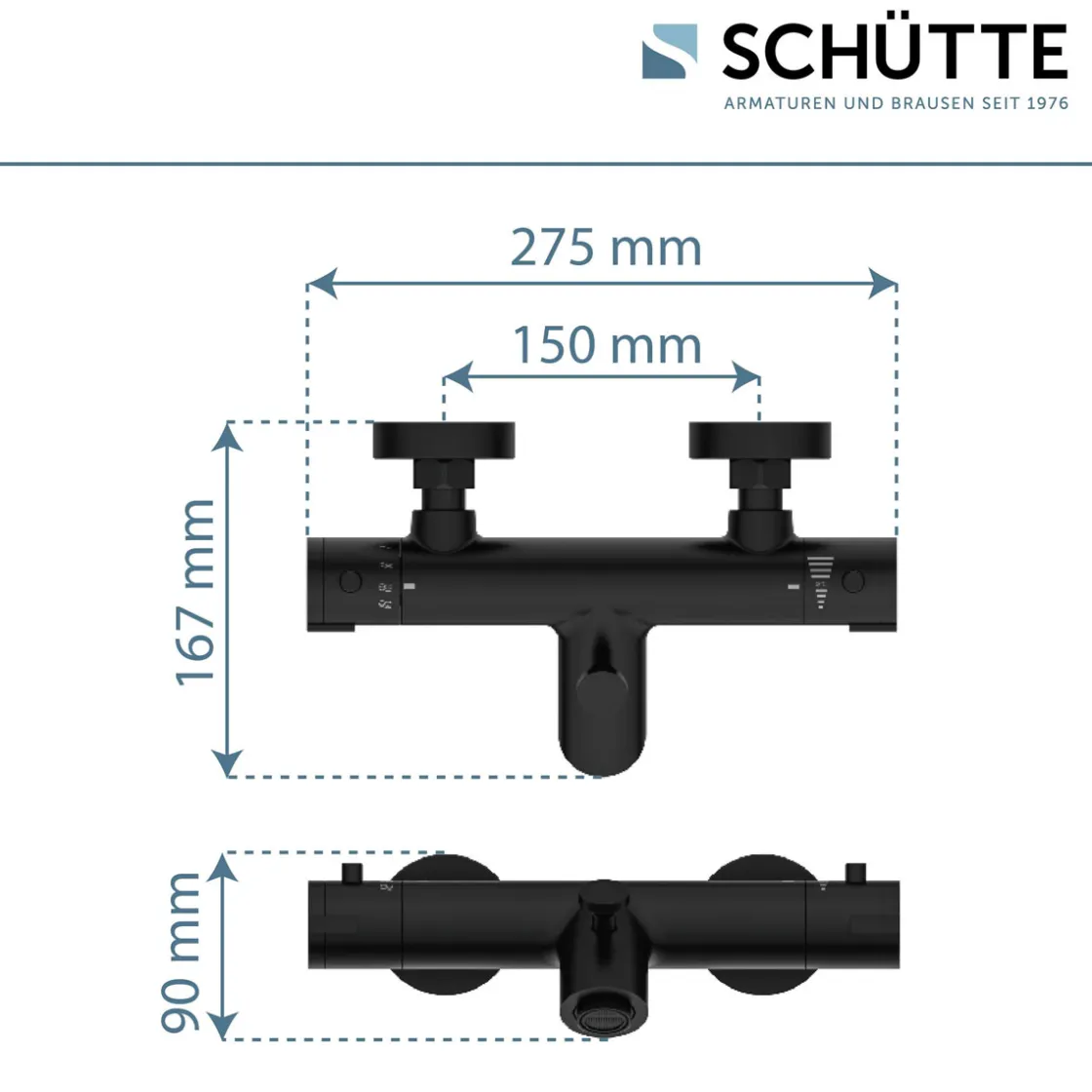 Wannentherm. London,schwarz-matt, 1/2Verbruehschutz und Wassersparfunktion ^ Schütte Discount