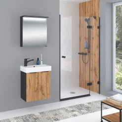 Waschbeckenunterschrank Mara, 55cm, Schwarz, 2 Türen, Soft-Close, inkl. Keramik-Becken ^ Online