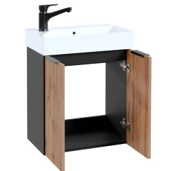 Waschbeckenunterschrank Mara, 55cm, Schwarz, 2 Türen, Soft-Close, inkl. Keramik-Becken ^ Online