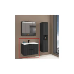 Waschtisch Amy, 80cm, Farbe: Matt-Schwarz, mit 2 Schubladen und Soft-Close-Funktion ^ Hot