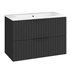 Waschtisch Amy, 80cm, Farbe: Matt-Schwarz, mit 2 Schubladen und Soft-Close-Funktion ^ Hot