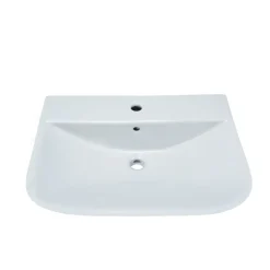 Waschtisch Rivo, Breite 60cm,Tiefe 45cm,matt weiss, mit Ueberlauf u. Hahnloch ^ sanicomfort Hot