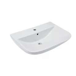 Waschtisch Rivo, Breite 60cm,Tiefe 45cm,matt weiss, mit Ueberlauf u. Hahnloch ^ sanicomfort Hot