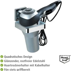 Haartrocknerhalter Quadro Befestigen ohne bohren Vacuum-Loc ^ Wenko Outlet