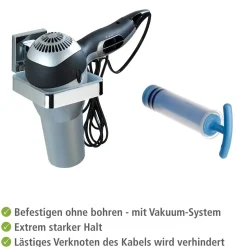 Haartrocknerhalter Quadro Befestigen ohne bohren Vacuum-Loc ^ Wenko Outlet