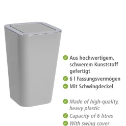 Schwingdeckeleimer Candy grau 6 L ^ Wenko
