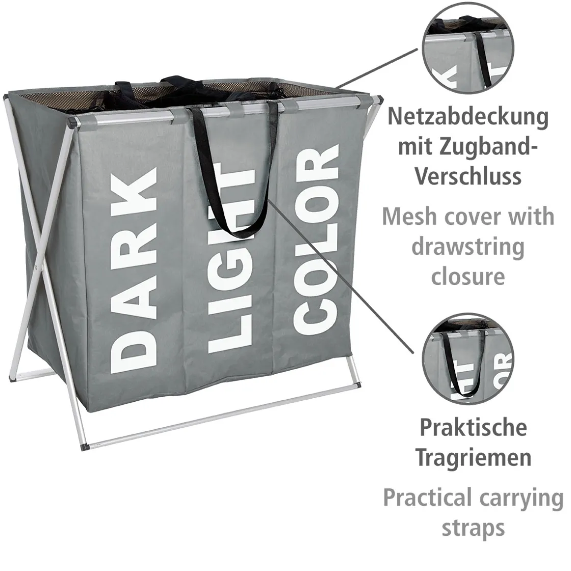 Wäschesammler Trio grau 130 l ^ Wenko Online