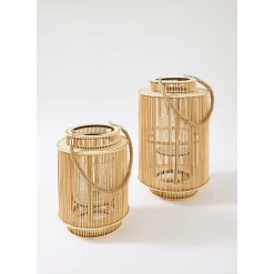 Windlicht Bambus mit Jutehenkel 22 x 29 cm ^ Sale