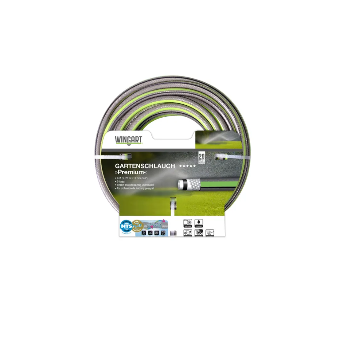 NTSPlus Gartenschlauch Premium transparent hellgrün mit schwarzer Streife 3/4" m ^ Wingart Clearance